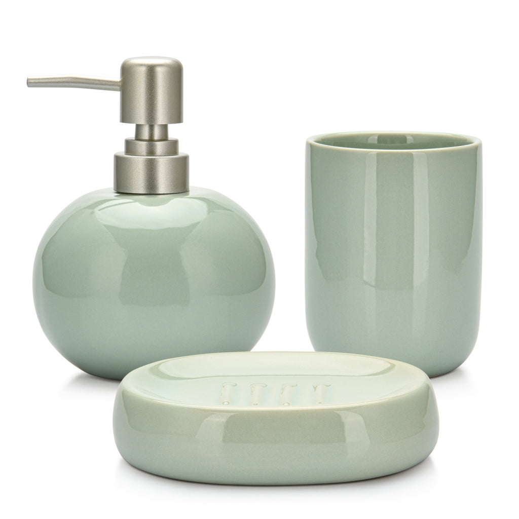 FISSMAN Ceramic Soap Dispenser Set, Glass/Toothbrush Dispenser 300ml, Pump Hand Soap Container, Shampoo Dispenser, Soap Dish 290ml, Complete Countertop AccessoryHome Decor9508 Set of soap dispenser 300 ml tumbler 290 ml and soap dish (ceramic)