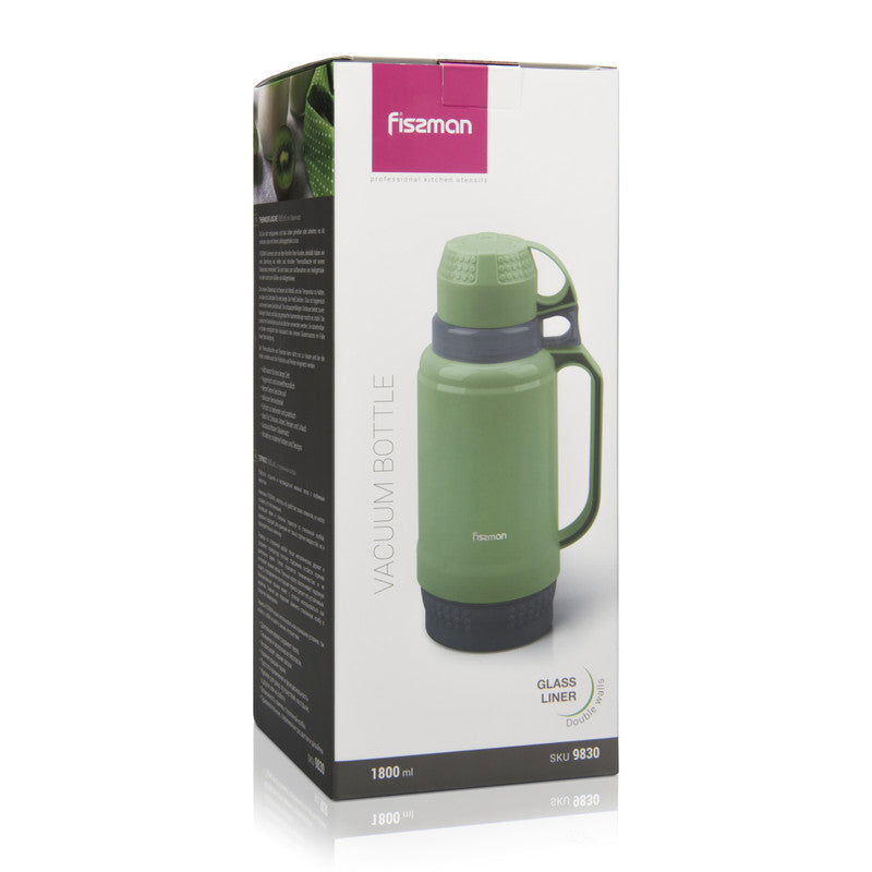 FISSMAN Vacuum bottle 1800 ml, GREEN color (plastic frame with glass liner)Kitchen StorageWhether you are relaxing and enjoying life or working, it is easier with your favourite drink and because FISSMAN cares about their customer convenience they have a