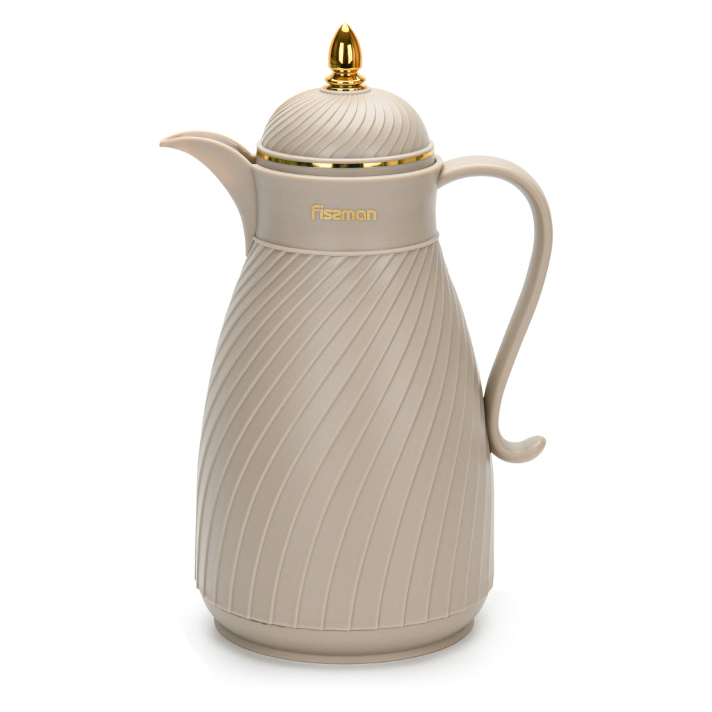 FISSSMAN Arabic Tea Pot, Vacuum Insulated Jug, Thermo with Glass Liner (Brown And Gold) 1000mlKitchen Storage9835 Vacuum insulated jug 1000 ml BROWN (plastic case with glass liner)