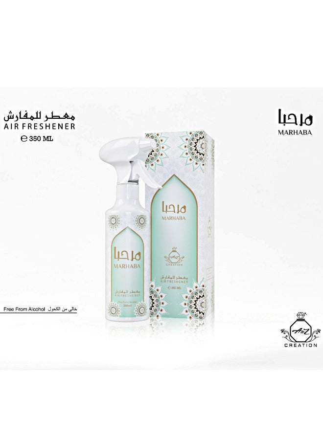 A to Z Creation Air Freshener Marhaba 350mlPerfumes & FragrancesAdd a dash of freshness and fragrance to your surroundings and fabrics with this luxurious air and fabric freshener. Can overcome tough-smelling odors and leave a lingering, lasting freshness