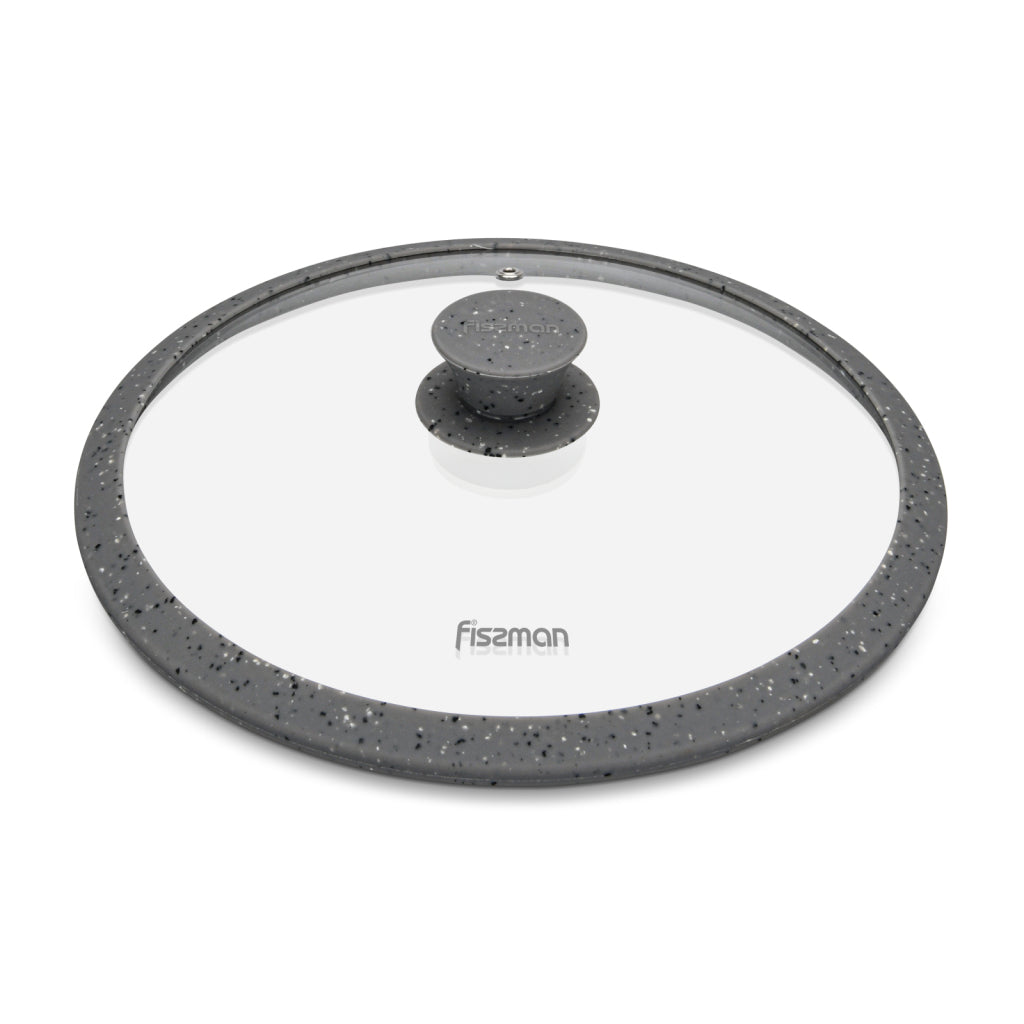 FISSMAN Glass Lid ARCADES 26cm with GREY marbling Silicone RimKitchen Storage9924 Lid ARCADES 26 cm with GREY marbling silicone rim (glass) Explore and use our innovative kitchen utensils that will pleasantly surprise you with their design and efficiency.