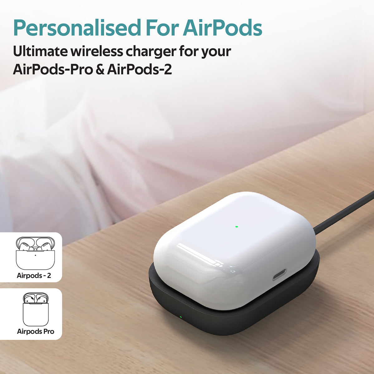 Promate - Wireless Charger for AirPods, Powerful 5W Wireless Charging Dock with Anti-Slip Surface Design and Over-Charging Protection for AirPods and AirPods Pro, AuraPod-1 Black