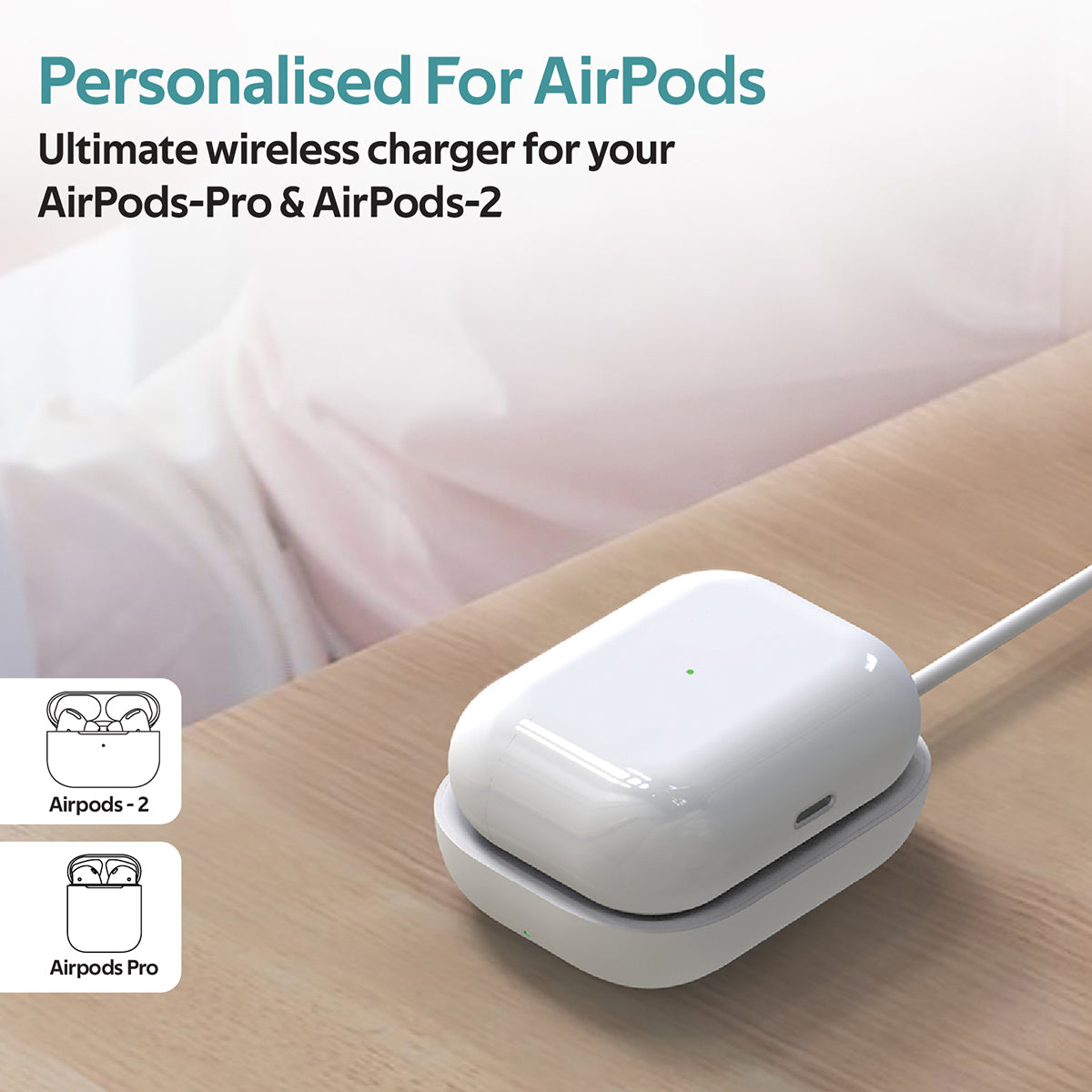 Promate - Wireless Charger for AirPods, Powerful 5W Wireless Charging Dock with Anti-Slip Surface Design and Over-Charging Protection for AirPods and AirPods Pro, AuraPod-1 White