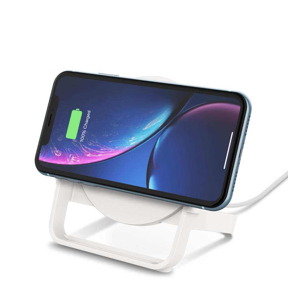 Belkin BOOST UP Wireless Charging Stand - 10W Fast Qi Certified for iPhone 11/11Pro/ 11 Pro Max/Xs Max/XR/XS/X/8 Plus/8, Samsung Galaxy Note 10, 10+, Huawei  & other QI enabled devices - White