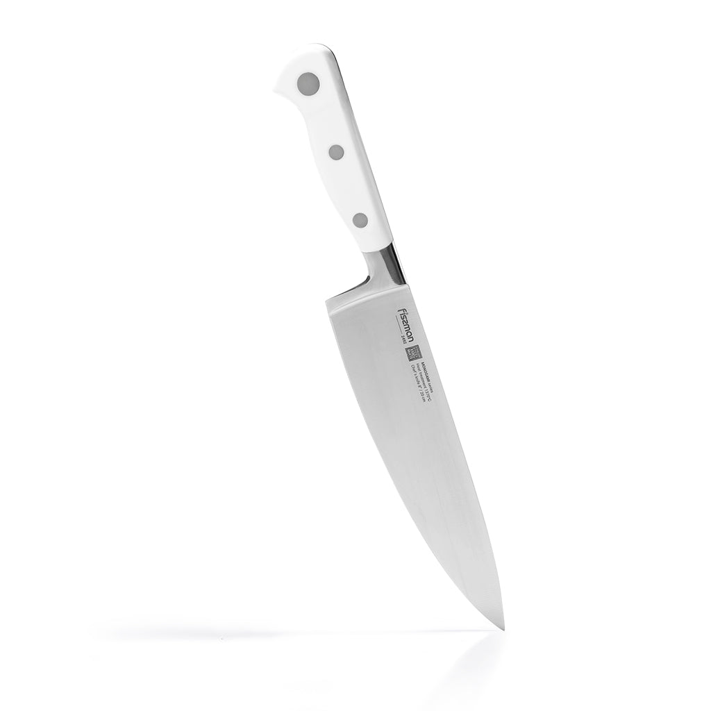 FISSMAN Chef`s Knife MONOGAMI with German Stainless Steel 8inchKitchen StorageThe MONOGAMI series are kitchen knives in which every detail is flawlessly executed. The perfect fit of the products of each piece of the knife guarantees an excellent quality.