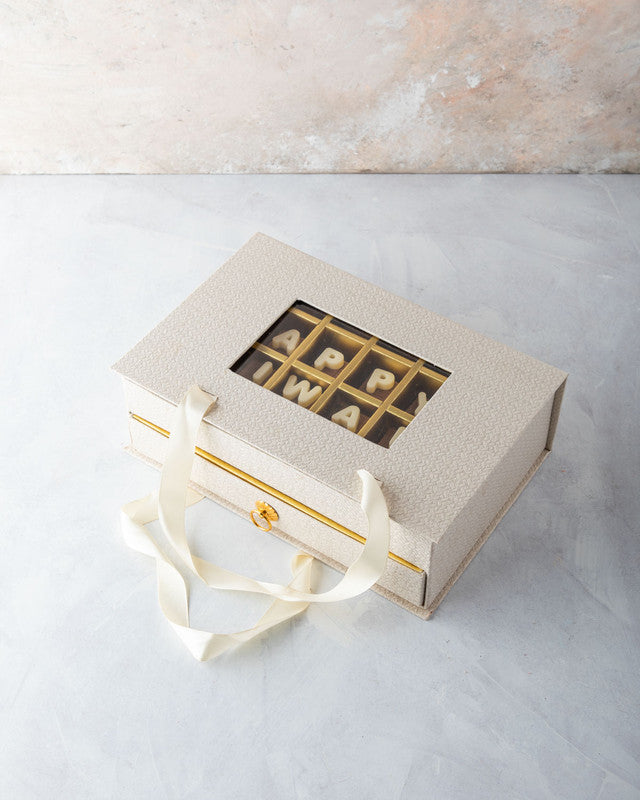 Diwali Gift by NJDChocolate & ConfectioneryYOUR GIFT CONTAINS Content: Assorted Chocolates 24pcs Assorted Dates 12pcs Assorted Belgian Chocolate Truffles 20pcs Flavors Belgian milk chocolates with Nutella, Hazelnut, Pralines, Ganache, Caramel and Biscoff