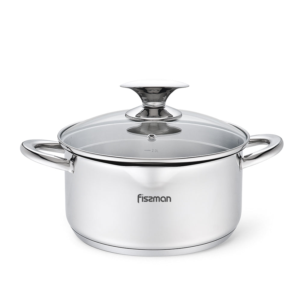 FISSMAN StockPot ELEGANCE 24x12.5cm/5.6L with Glass Lid, Pouring Lip and Lid Strainer Stainless SteelKitchen StorageELEGANCE Series FISSMAN values its customers and treats the quality of its products with special attention. The ELEGANCE series cookware is