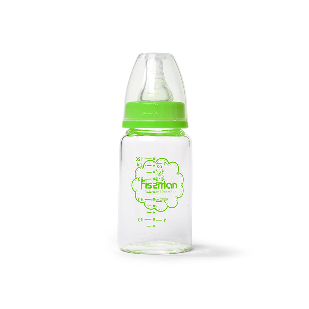 FISSMAN Feeding Bottle Borosilicate Glass with Wide Neck 120ml (Green)Nursing & FeedingAll the best for children today is a guarantee of the health and well-being of generations in the future. FISSMAN presents you a feeding bottle made of heat resistant b