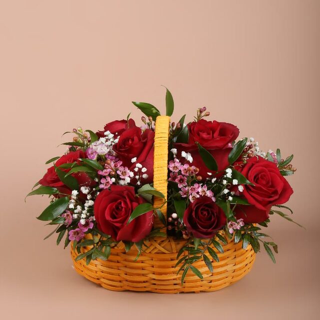 Floral Romance Roses BasketFlowersRed roses mini basket to surprise her
