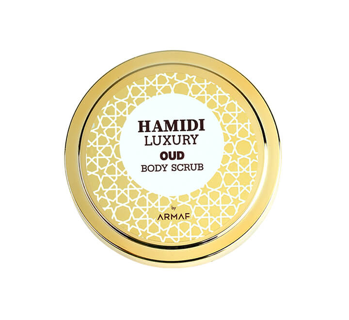 Hamidi Luxury Oud Body ScrubPersonal CareScrub away the stresses of the day with this indulgent scrub designed to exfoliate and cleanse the body. Bursting with the most delectable and luxurious essence of Oud, each use will transport you into the mysterie