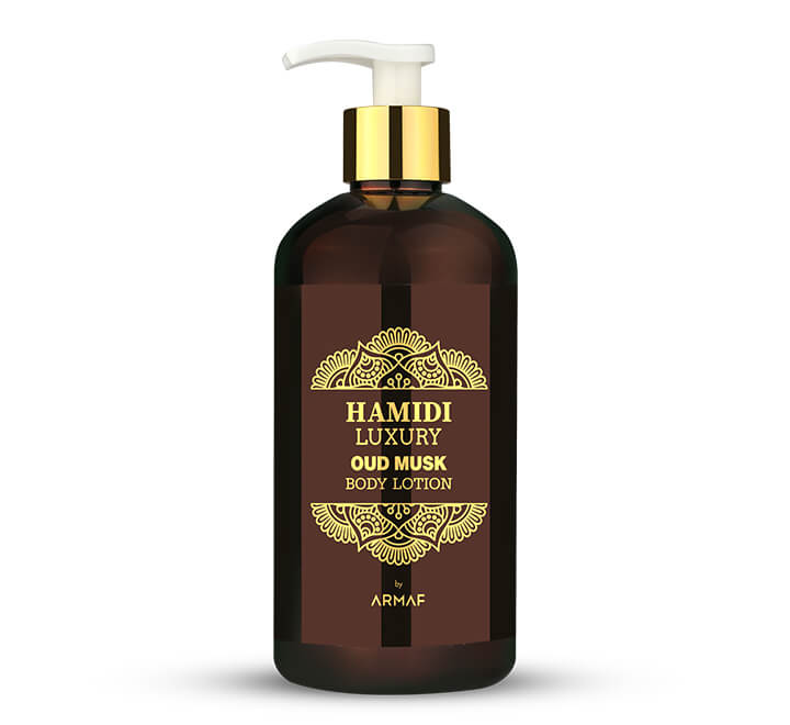 Hamidi Luxury Oud Musk Body LotionPersonal CareEnticing and luxurious, the Oud Musk Moisturizing lotion is a light weight lotion that melts into skin with nutrient- rich ingredients like protective vitamin E for long lasting moisture. It replenishes dry a