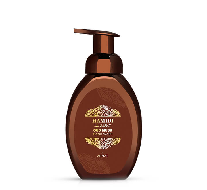 Hamidi Luxury Oud Musk Hand WashPersonal CareEnticing and luxurious, the Oud Musk Hand Wash is crafted with Vitamin E and Aloe vera to leave hands feeling soft and smooth. It moisturizes and rejuvenates the skin, leaving hands enveloped in the grand fragr