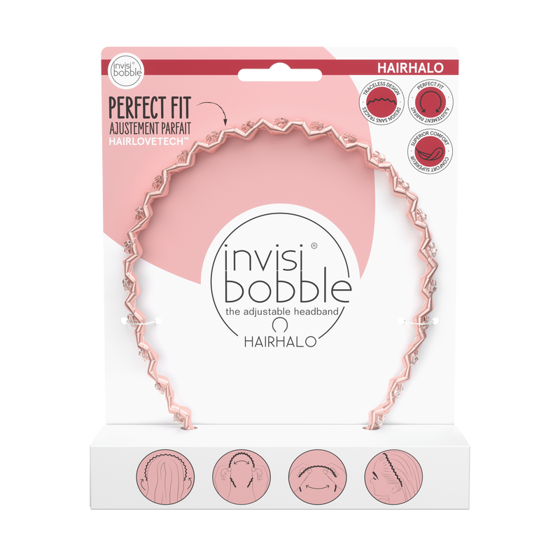 IB HAIRHALO Pink SparkleHair Careinvisibobble HAIRHALO, the adjustable headband. With HAIRLOVETECH™, Its traceless design and spiral shape provide fewer pressure points on the head, resulting in superior comfort. The adjustable structure and special shape