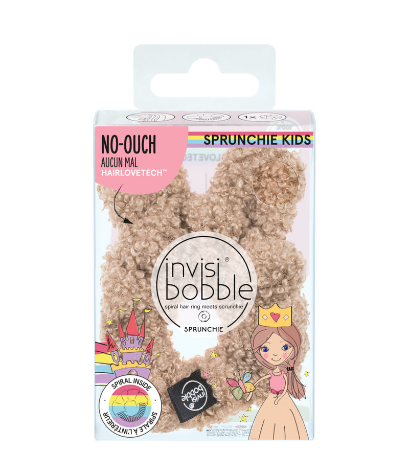 IB KIDS SPRUNCHIE TeddyHair Careinvisibobble SPRUNCHIE, the style icon. With HAIRLOVETECH, Having a spiral inside, the SPRUNCHIE ensure maximum hold while being gentle to the hair. For all hair types and all styles. spiral hair ring meets scrunchie ultima