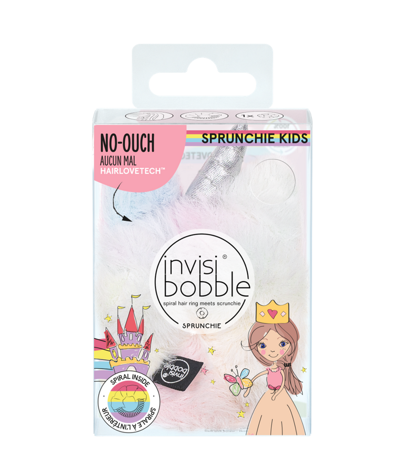 IB KIDS SPRUNCHIE UnicornHair Careinvisibobble KIDS SPRUNCHIE Unicorn is a hair donut for children, inspired by magical unicorns. SPRUNCHIE includes an invisibobble hair loop, so it has the same gentle properties as other invisibobbles. Thanks to its spir