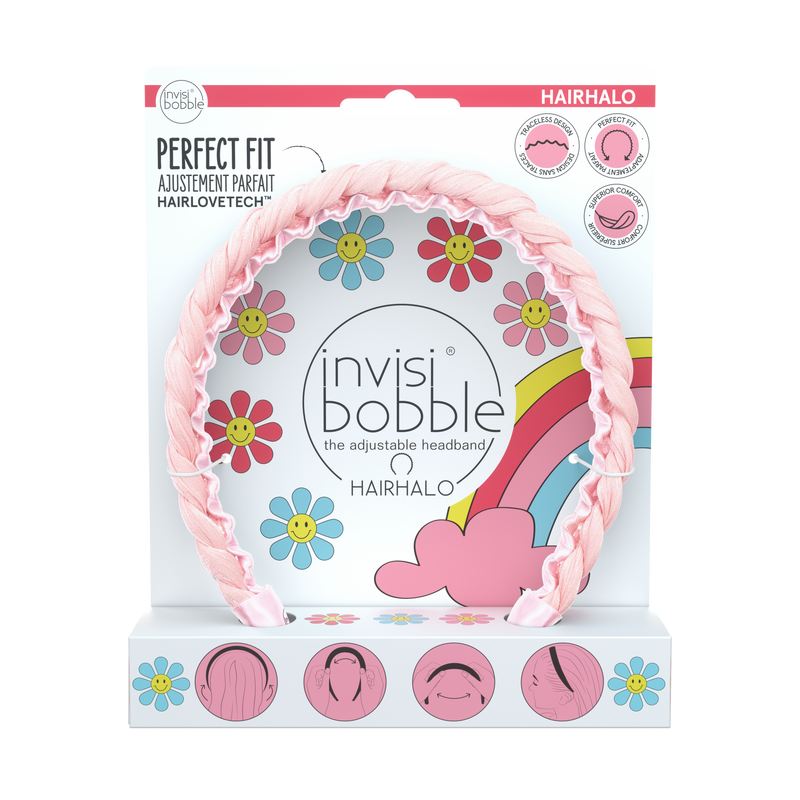 IB HAIRHALO Retro Dreamin Eat, Pink, and be MerryHair CareThe adjustable headband gets a limited edition design. Invisibobble’s pink HAIRHALO from the Retro Dreamin Collection brings a light feeling of spring with a braids-like effect that transforms any