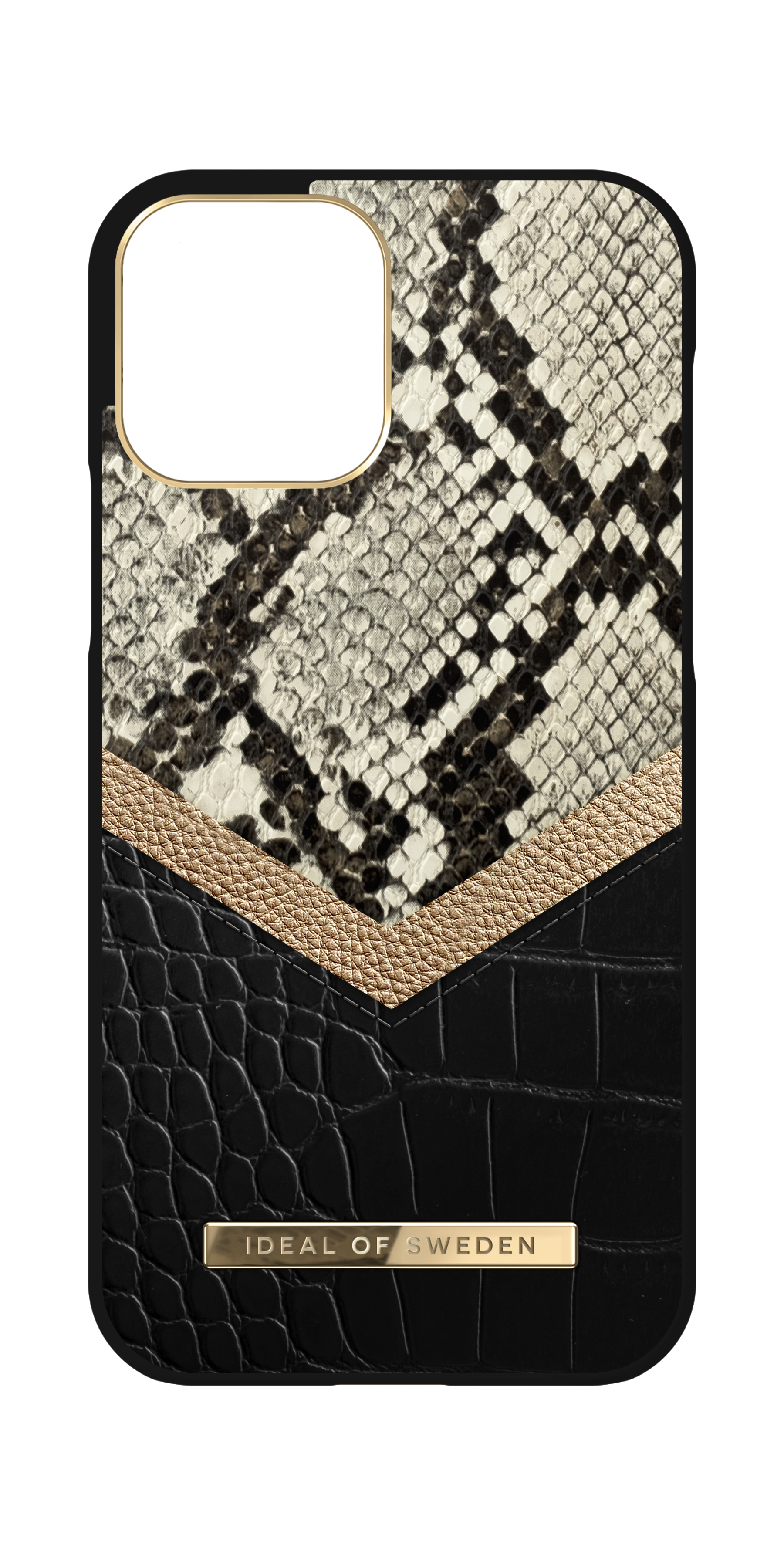 iDeal of Sweden ATELIER Apple iPhone 12 / 12 Pro Case - Fashionable Swedish Design Textured Leather iPhone Back Cover, Snake and Croco, Wireless Charging Compatible - Midnight Python