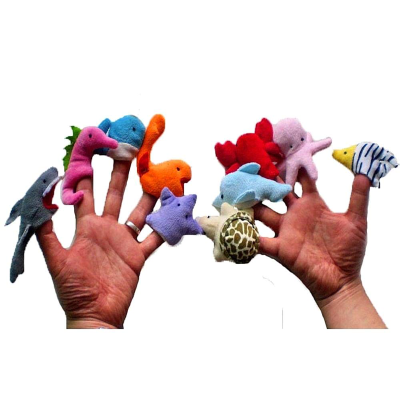 10pcs Different Cartoon Sea Animal Finger Puppets Soft Velvet dolls Props Toys
