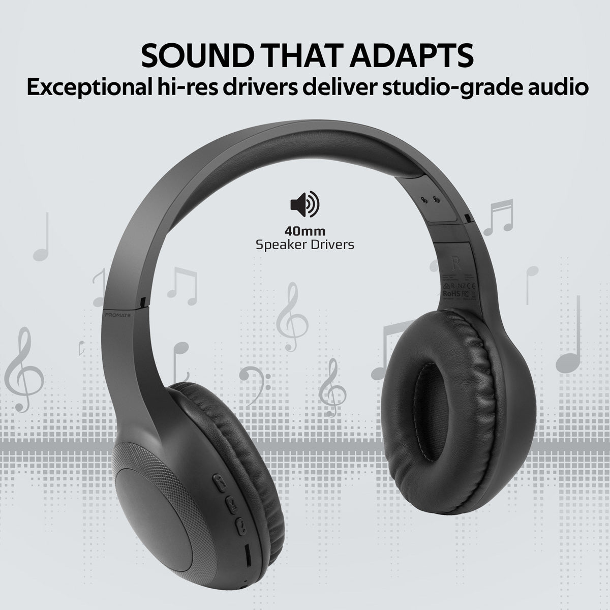 Promate - Bluetooth Headphone, Over-Ear Deep Bass Wired/Wireless Headphone with Long Paytime, Hi-Fi Sound, Built-In Mic, On-Ear Controls, Soft Earpads, MicroSD Card Slot and AUX Port for iPhone, Samsung, iPad Pro, LaBoca Black