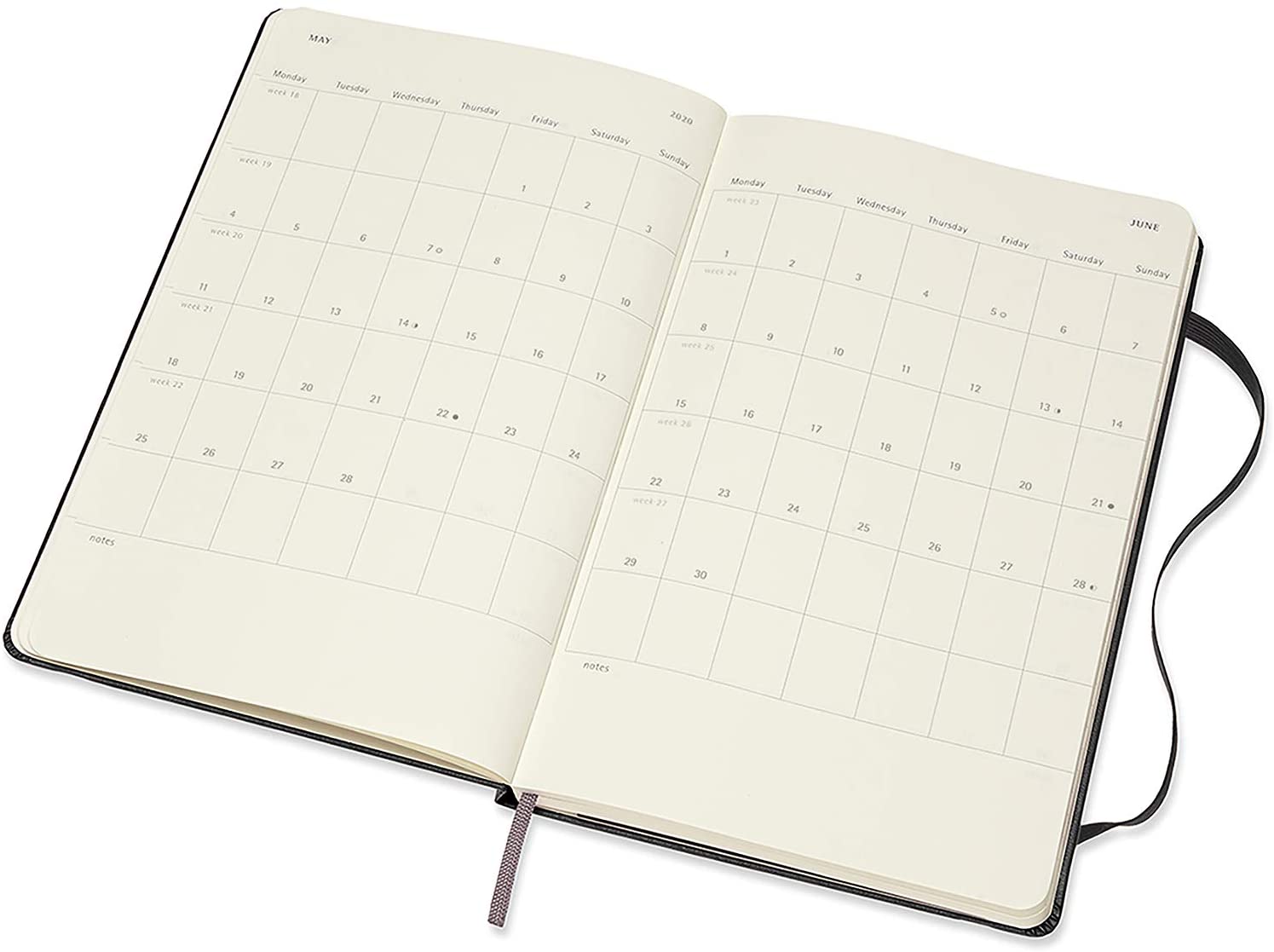 Moleskine - 12 Months Agenda Weekly Horizontal 2020  -  Hard Cover and Elastic Closure - Black Color - Large 13 x 21 cm - 144 Pages