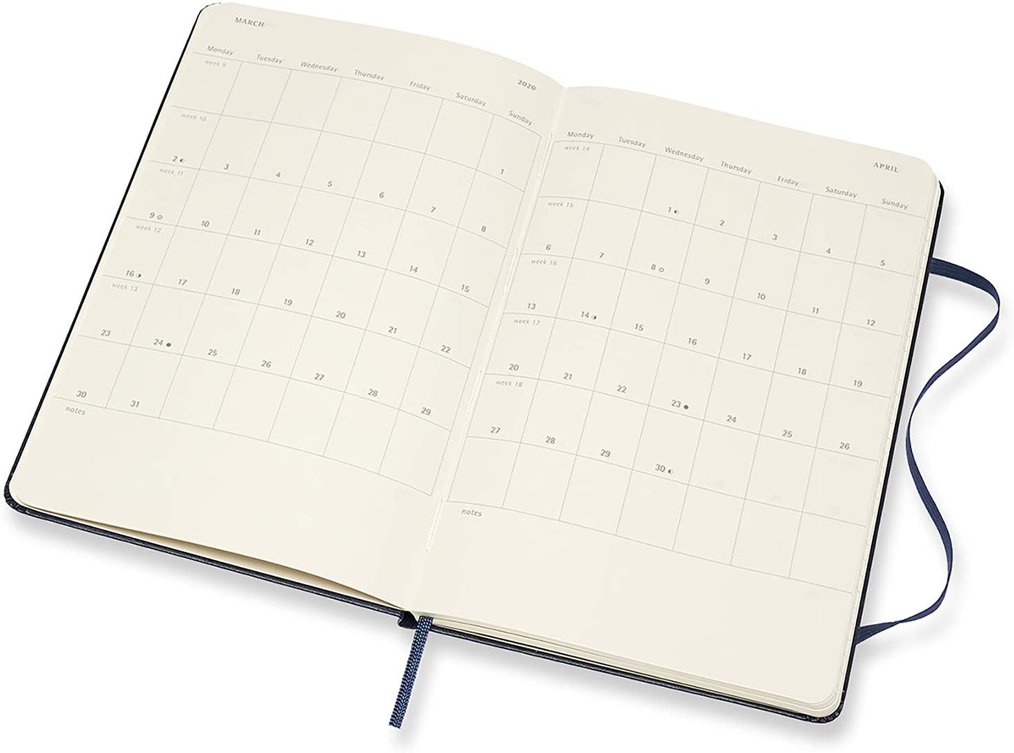 Moleskine - 12 Months Agenda Weekly Horizontal 2020  -  Hard Cover and Elastic Closure - Sapphire Blue Color - Large 13 x 21 cm - 144 Pages
