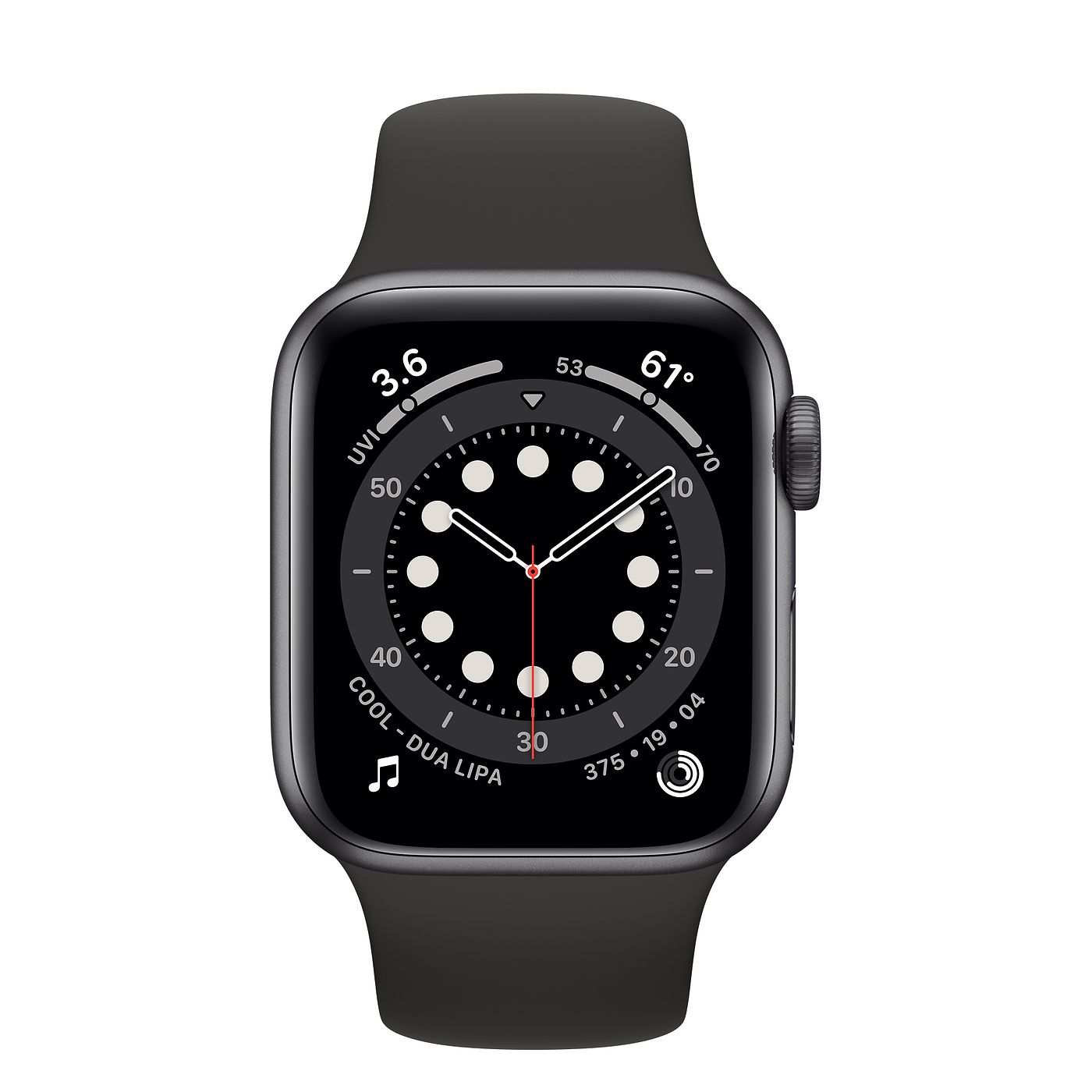 Apple Watch Series 6 Space Gray Aluminum Case with Black Sport Band - Regular