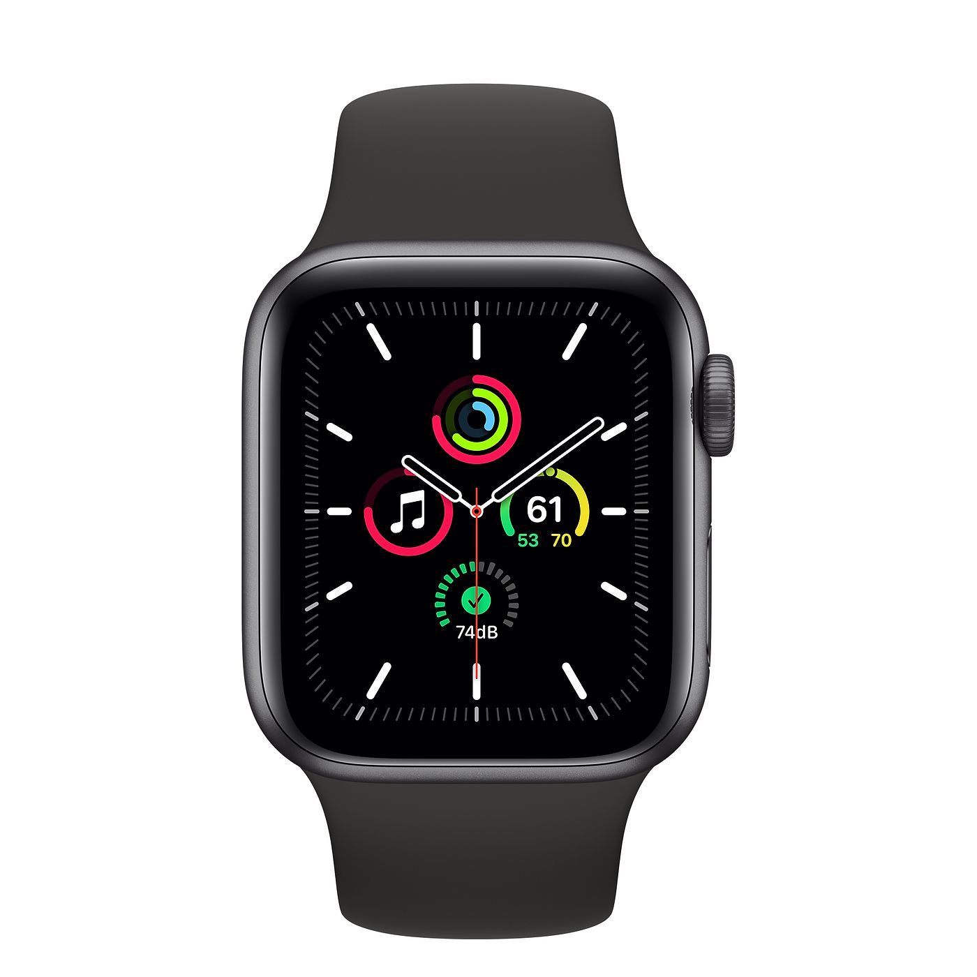 Apple Watch SE Space Gray Aluminum Case with Black Sport Band - Regular