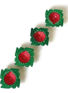 Shreeji 12-Piece Traditional Clay Diya Set Green/Red