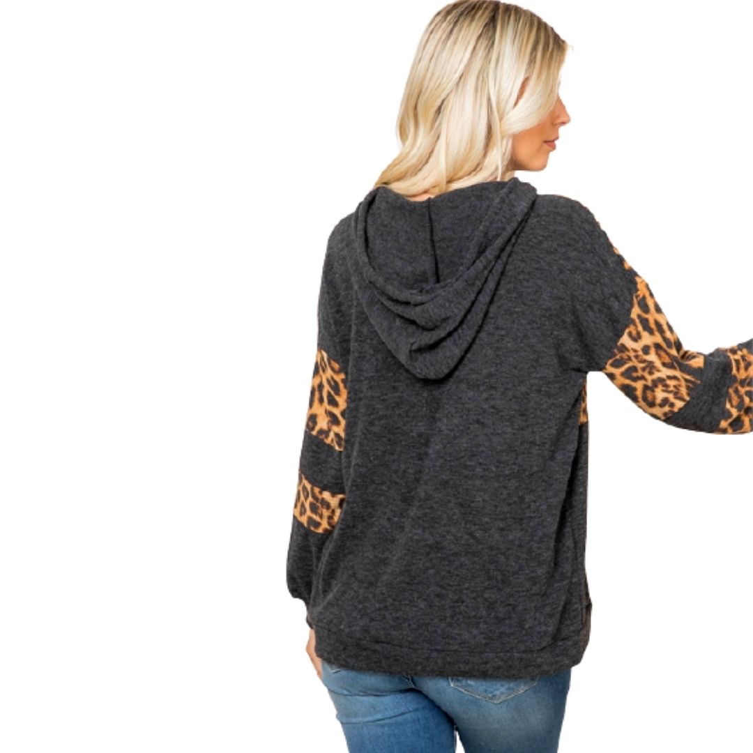 Leopard Hoodie for WomenFabric: 77% Polyester 17% Rayon 6% Spandex. Comfortable and Soft. Features: Drawstring hoodies long sleeve cowl neck outwear loose fit casual tunic sweatershirts. UK Size: S: Bust 37.8 inches M: Bust 39.4 inches L: Bust 41.7 inches