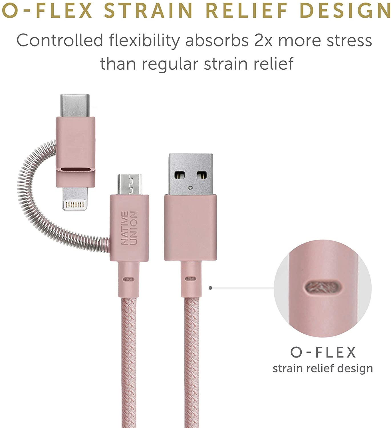 Native Union - Belt 2M Cable 3-in-1 Lightning, Micro and Type-C - Rose