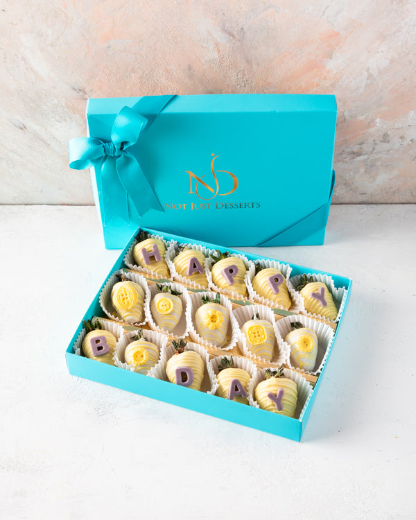 15pcs Customisable Strawberry boxChocolate & Confectionery15pcs chocolate covered strawberry with a option to write any 5/10/15 letters of your choice - your box, served in your style Tray dimensions: length: 19cm wide: 24cm HANDLING AND STORAGE Keep away