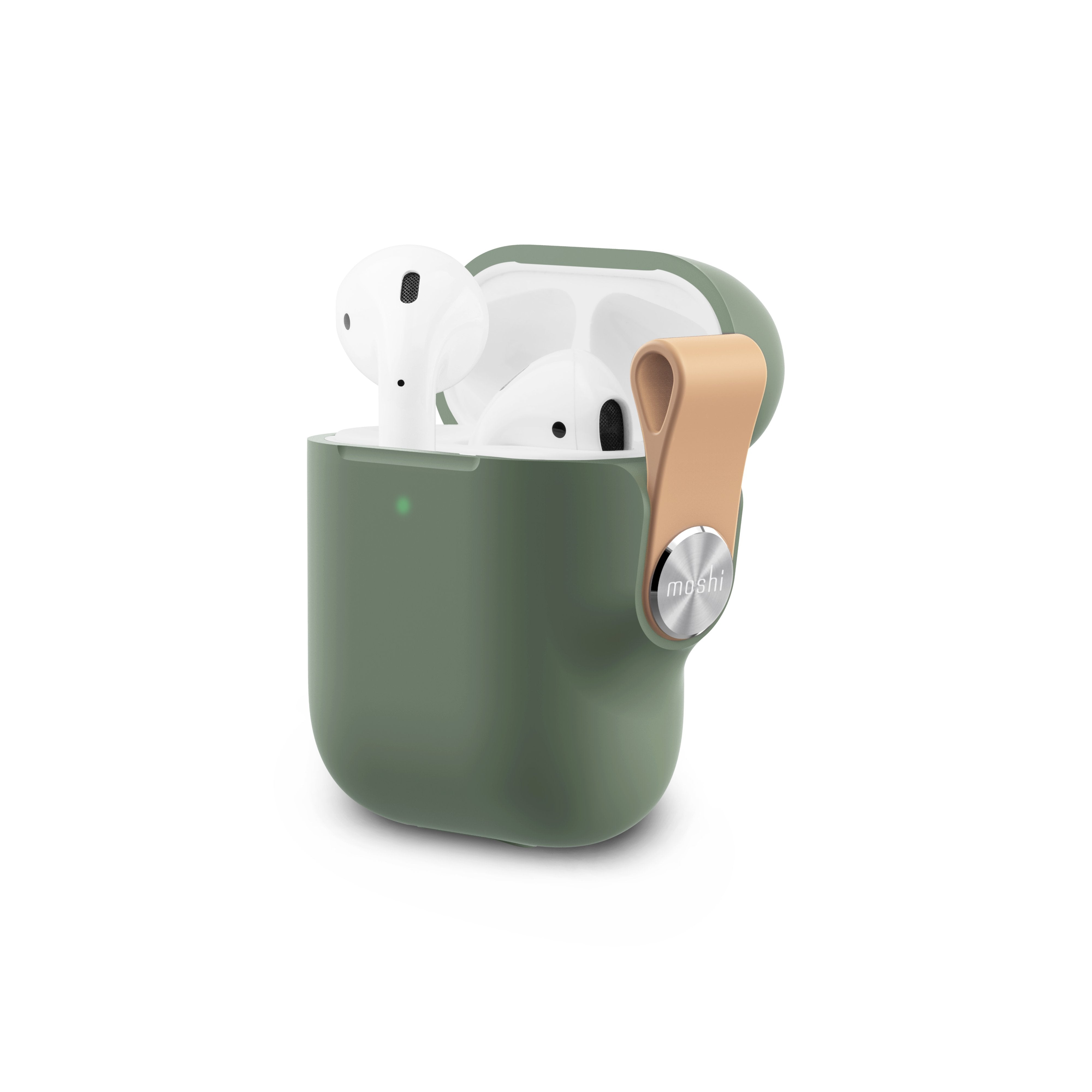 Moshi PEBBO AirPods Gen 1/2 Case - Shock Absorb Stylish AirPods Cover w/ Detachable Wrist Strap Included & LintGuard Protection, Wireless Charging Compatible, w/ LED indicator- Mint Green