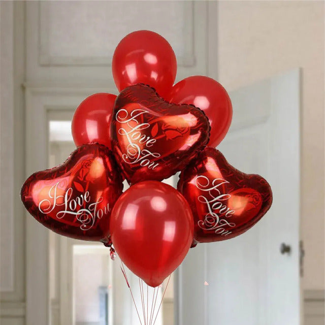 Red I Love You and Latex BalloonsFlowers4 Red Latex Balloons 3 Red I Love You Foil Balloons Filled with Helium Gas