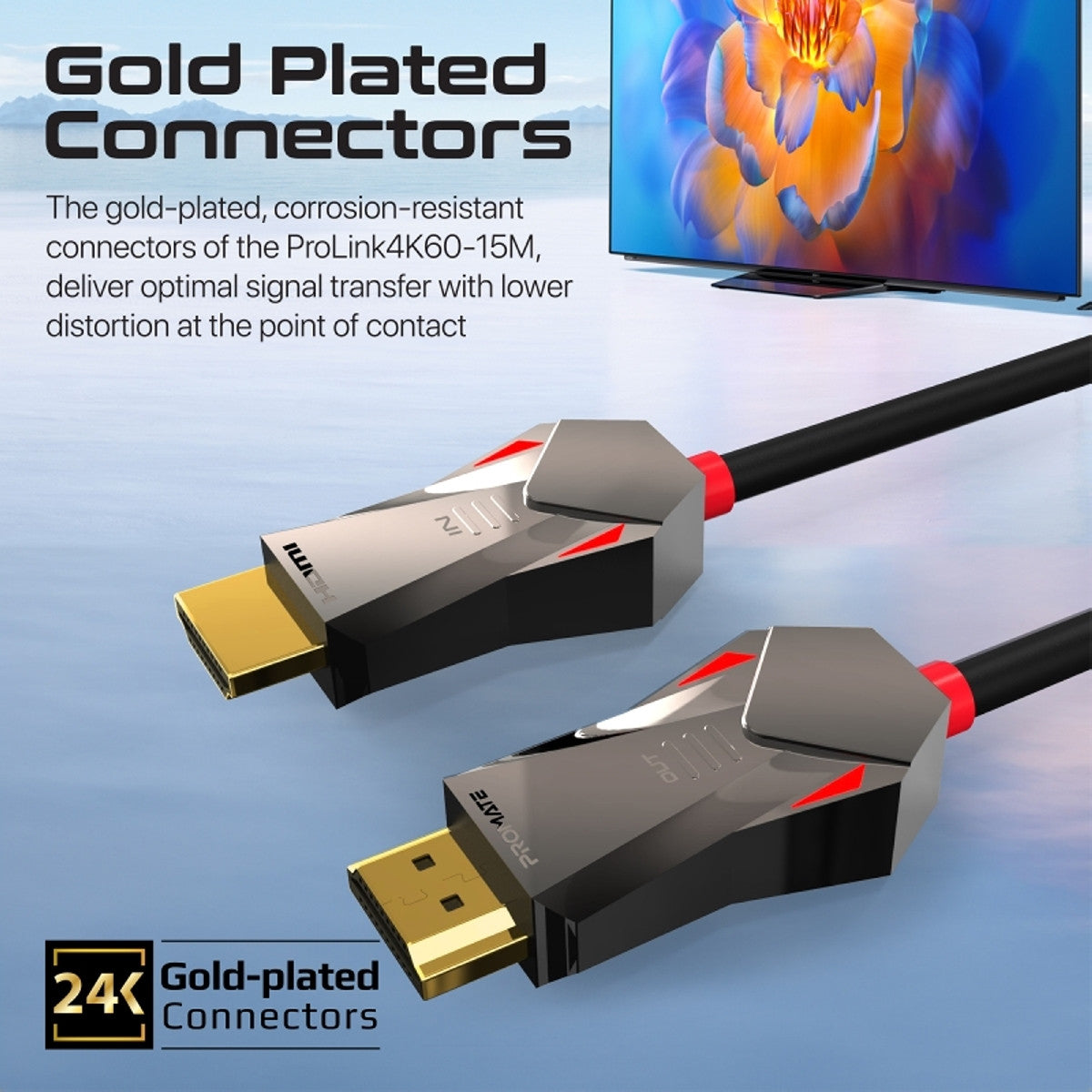 Promate HDMI 2.0 Cable, 4K@60Hz HDMI to HDMI Unidirectional Cable with 3D Video Support, 18Gbps Bandwidth, Ethernet, 15M Fiber Optic Cable and Gold-Plated Connectors for Laptops, Monitors, ProLink4K60-15M