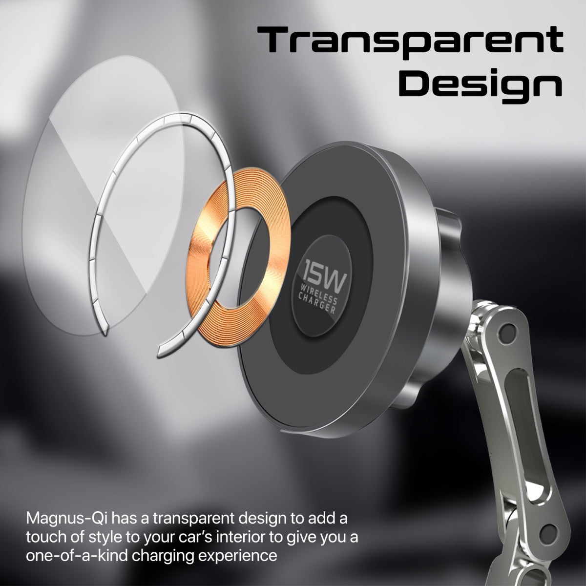 Promate Magnetic Wireless Car Charger, Ultra-Fast MagSafe Transparent Charger with 15W Output, Triaxial Height Adjustment, 360 Degree Rotation and Cradleless Design for iPhone 15/14, Magnus-Qi