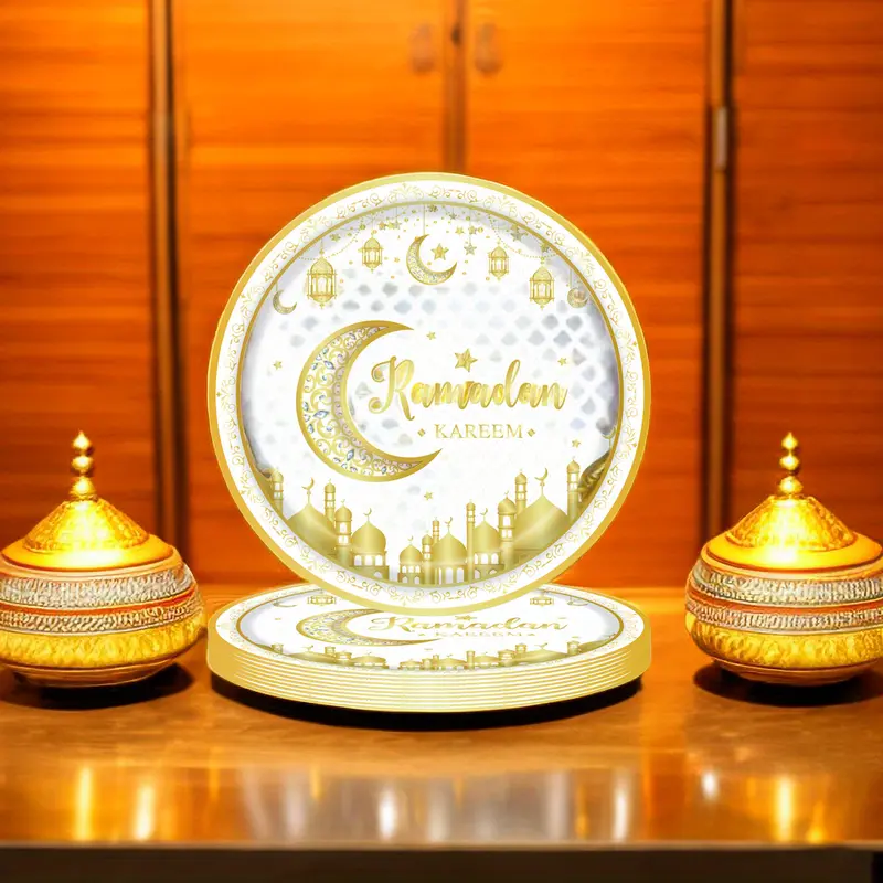 24pcs 7 inch Ramadan Kareem Plates, White, Gold
