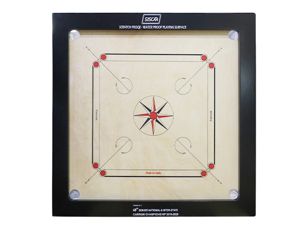 Siscaa Carrom Board Tournament Size 35x35, 8mm Indian Ply W/ Coin and StrikerToys & GamesUsed in the 48th Senior National & Inter-State Carrom Championship 2019-2020 Specifications: Board size: 35”x 35” Playing Area: 29”x 29” Frame Size: 3”x 2” Plywood Th
