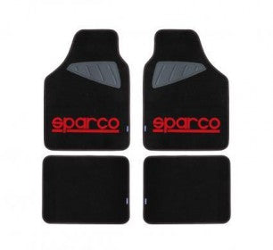 Sparco Car Mats Black/RedCar AccessoriesUniversal. 100% Polyester Fabric material. 100% PVC "Sparco" logo. Front: 65 x 47cm // Rear: 30 x 40 cm. Weight: 2 kg