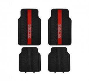 Sparco PVC Car Mats Black/RedCar AccessoriesSet of 4 pcs. PVC + Latex. Suitable for all seasons. Non-skid backing. Easy to clean. Set includes two front mats and two rear mats. Universal shape to fit most cars. With header card+plastic hanger packaging. F