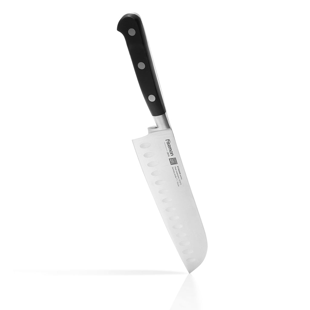 FISSMAN Santoku Knife KITAKAMI Series with German Stainless Steel 7inchKitchen StorageKITAKAMI Series A chef's knife is an irreplaceable assistant in the kitchen. They can cut fillets, chop vegetables, butcher meat. They also find it easy to crush garlic