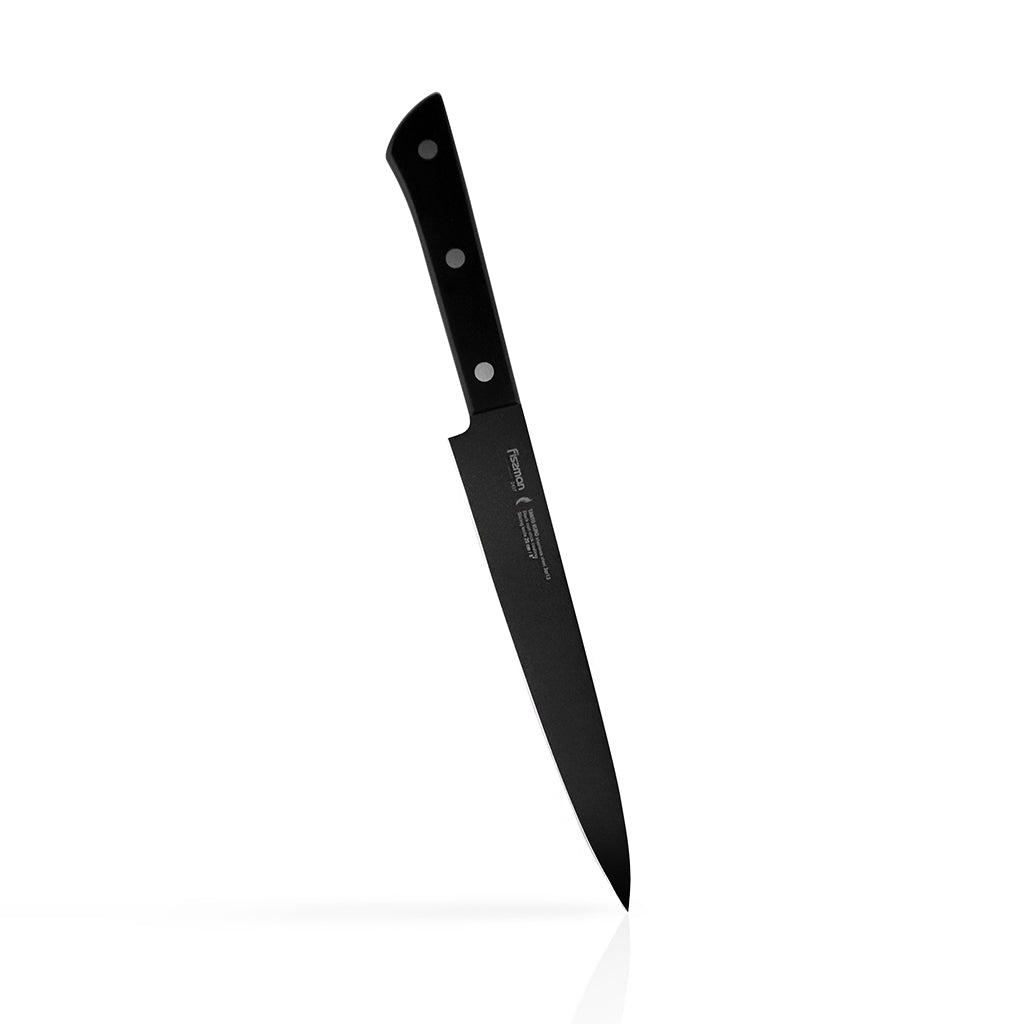 FISSMAN TANTO KURO Slicing Knife with Non-Stick Coating 8inchKitchen StorageTANTO KURO SERIES The Slicing Knife is the choice for an expert. Thanks to its long, narrow blade it is easy to cut any food into perfectly thin pieces. It is useful for cooking J