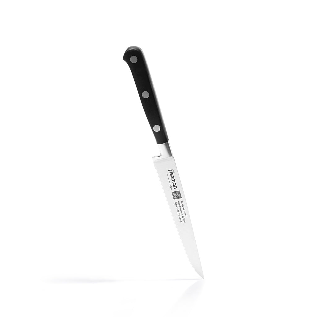 FISSMAN KITAKAMI Steak Knife with German Stainless Steel 5inchKitchen StorageKITAKAMI Series A chef's knife is an irreplaceable assistant in the kitchen. They can cut fillets, chop vegetables, butcher meat. They also find it easy to crush garlic and other