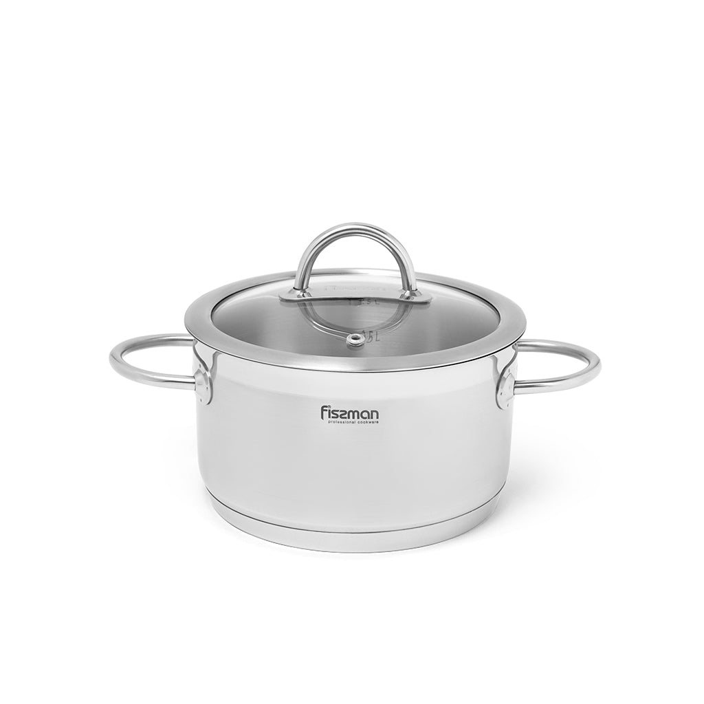 FISSMAN BENJAMIN Stainless Steel StockPot 18x10cm/2.5 L with Glass LidKitchen StorageBENJAMIN Series FISSMAN values its customers and treats the quality of its products with special attention. The BENJAMIN series cookware is made of the safest high-qualit