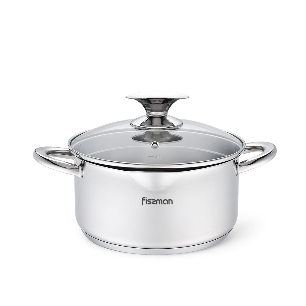 FISSMAN Stainless Steel StockPot ELEGANCE 20x10cm/3.1L with Glass Lid, Pouring Lip and Lid StrainerKitchen StorageELEGANCE Series FISSMAN values its customers and treats the quality of its products with special attention. The ELEGANCE series cookware is m