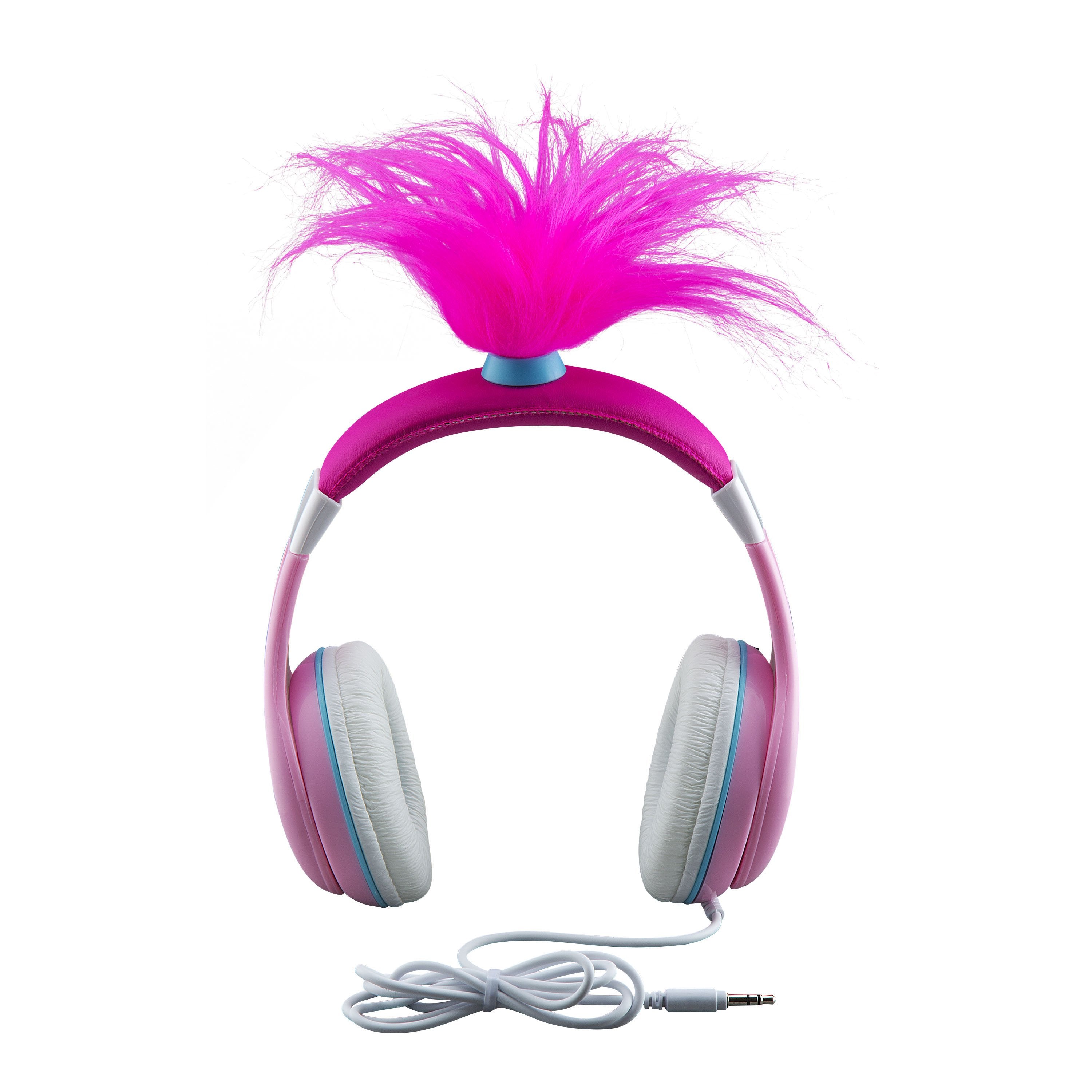 KIDdesigns Trolls World Tour Poppy Wired Headphones - Volume Limiting for Kid Friendly Safe Listening |Glow in the Dark w/ 3 Volume Settings | Adjustbale Headband, Good Sound 3.5mm connectivity - Pink