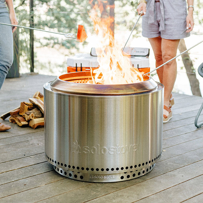 Solo Stove Yukon Portable Fire Pit + StandOutdoorThe Solo Stove Yukon, the worlds most unique fire pit, pushes the limits of both combustion airflow efficiency and minimalist outdoor design. Key Features: Log Friendly Low Smoke Durable Stainless Steel The