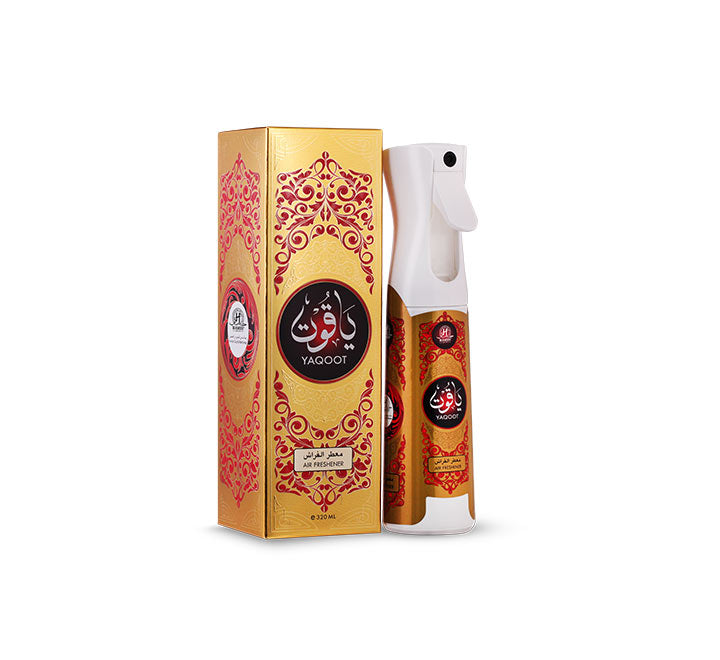 Air Freshener Yaqoot 320MLHome EnvironmentCelebrating the rich fragrance of Oud, this intoxicating fragrance is complemented with notes of patchouli and florals, deepened with warm amber.