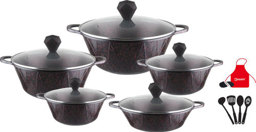 Dessini Granite Cookware Set 17 Pcs With Kitchen Tools - Black/RedKitchen StorageCasserole With Lid 20 cm Casserole With Lid 24 cm Casserole With Lid 28 cm Casserole With Lid 32 cm Shallow Casserole With Lid 28 cm 7-Piece Cooking Tools
