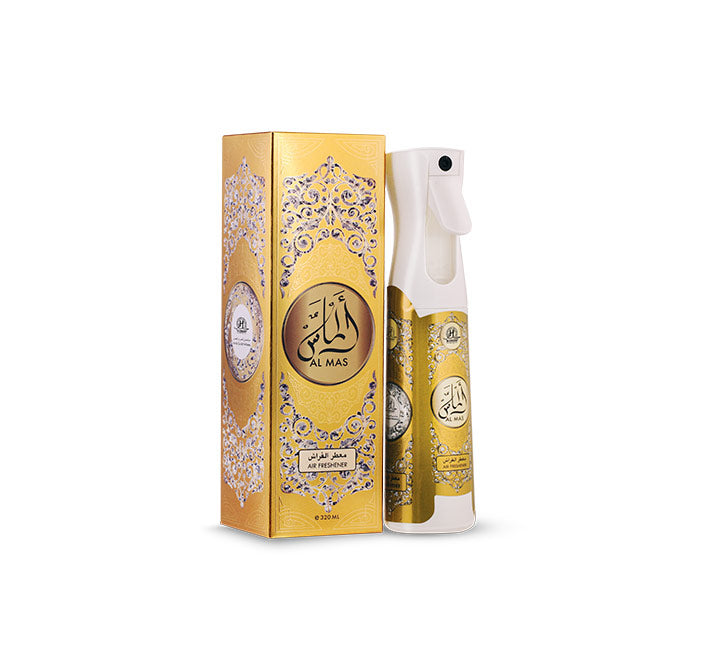 Air Freshener Al Mas 320MLHome EnvironmentA deep oriental woody fragrance with a crown of rose, with a sweet vanilla, praline center and woody base of cedar and agarwood.