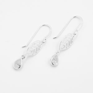 Leaf With Hanging Drop – Earrings With Zirconia Stones